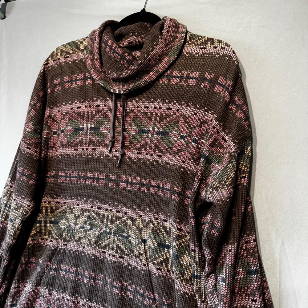 Chaps Womens Fair Isle Mock Neck Top Large Cotton Southwest Aztec Cottagecore - Picture 3 of 10